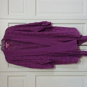 Woman Within Purple Open-Front Cardigan